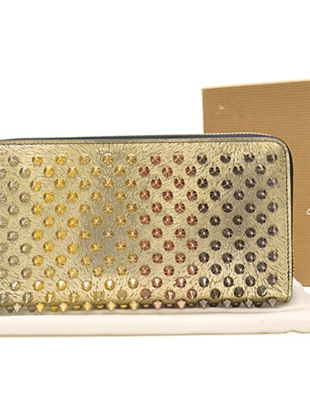 Auth Christian Louboutin PANETTONE WALLET Zip Around Long Wallet Gold - r9182f